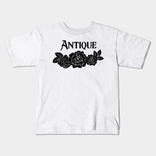 Antique Roses in Black and White Seamless Pattern Print Kids T-Shirt